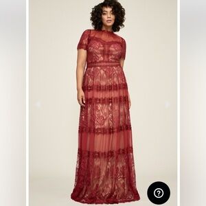 Tadashi Shoji Camilla Lace Maxi Gown Dress 20Q Rosewood Nude Plus Formal Holiday
